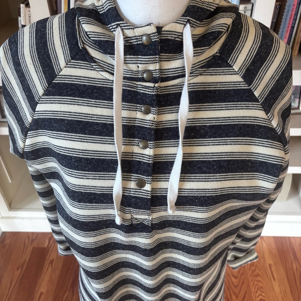 Eddie Bauer Half Snap Pullover Hoodie Blue Gray White Stripes Outdoor Preppy XL - Picture 3 of 8